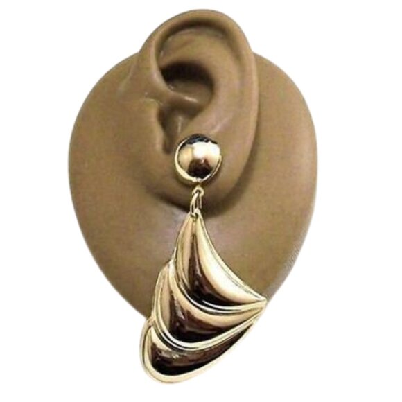 Wave Layered Discs Pierced Stud Earrings Gold Tone - Picture 2 of 5